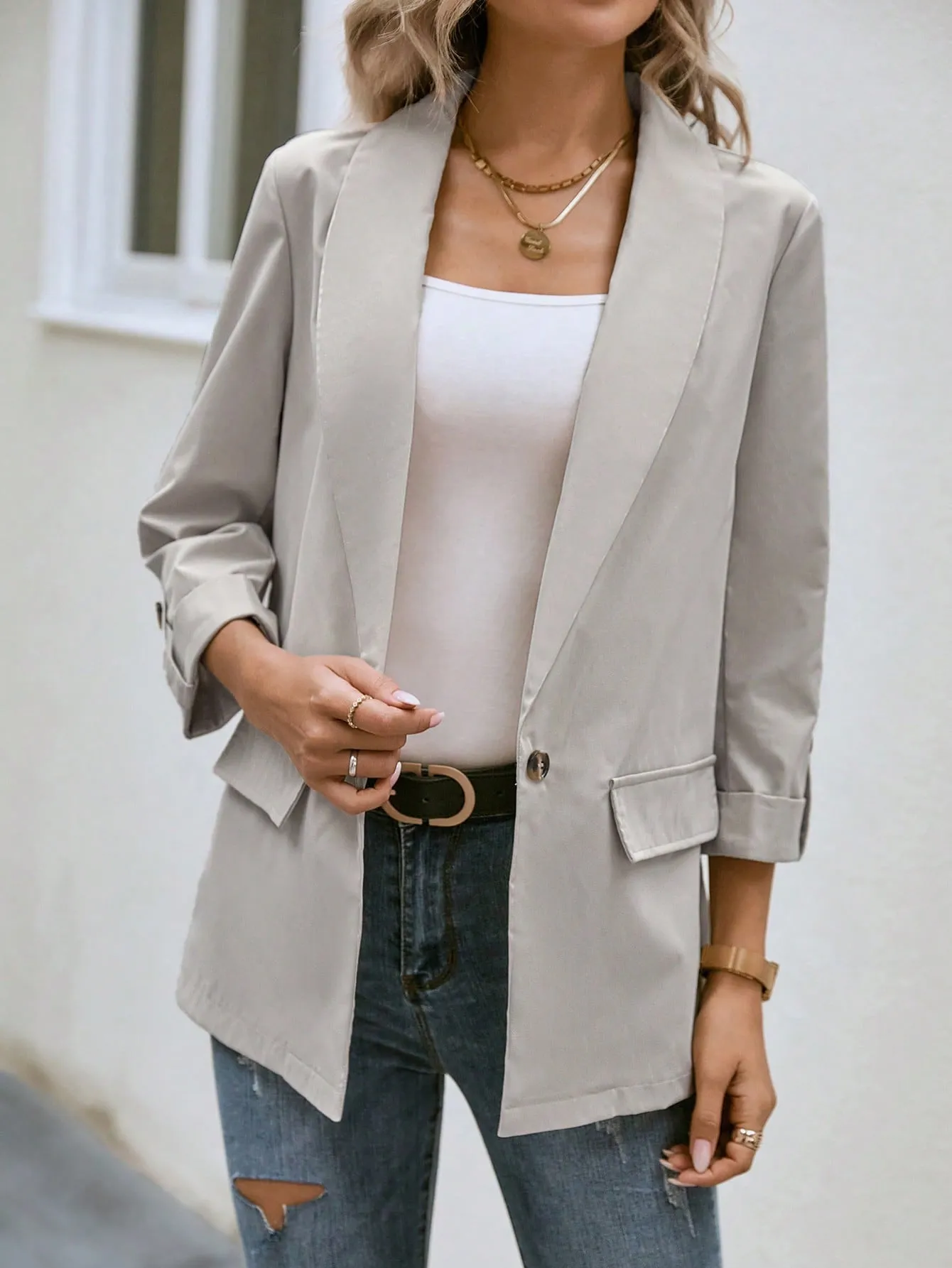 Frenchy Shawl Collar Single Button Blazer
