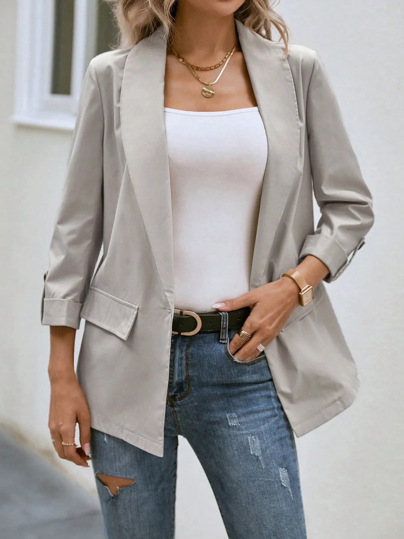 Frenchy Shawl Collar Single Button Blazer