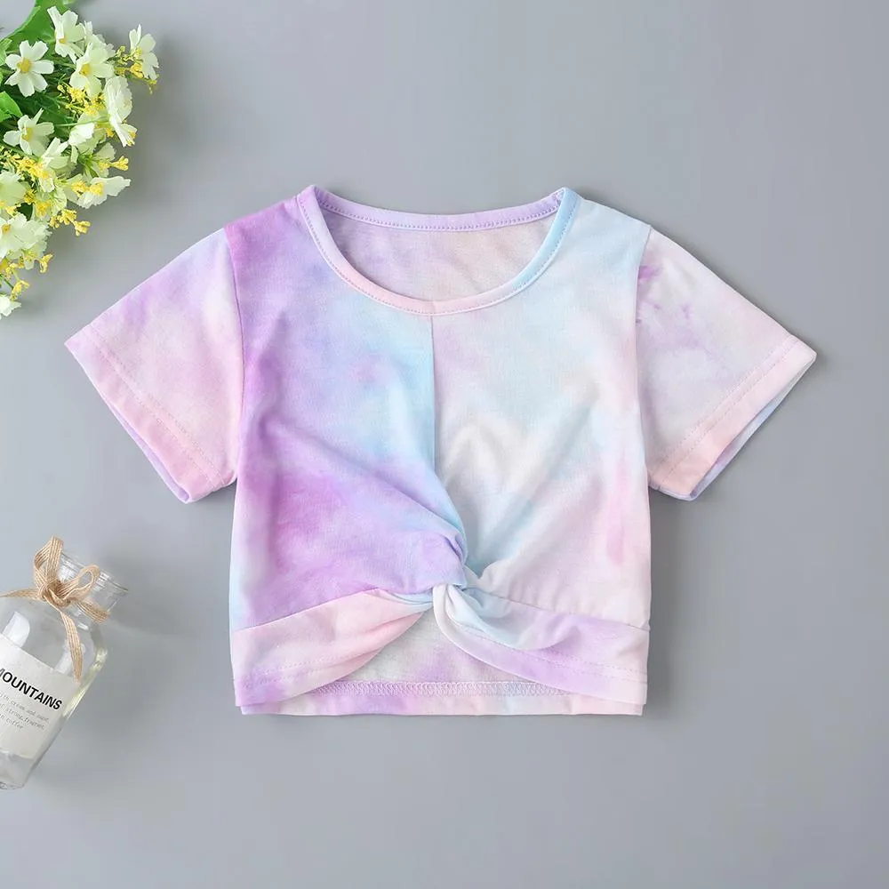Girls Soft Tie-dye Short Sleeve Top & Pants