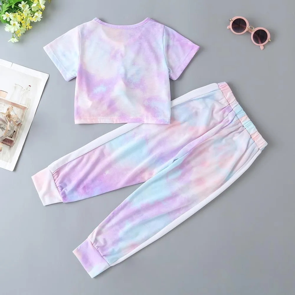 Girls Soft Tie-dye Short Sleeve Top & Pants