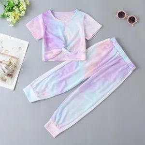 Girls Soft Tie-dye Short Sleeve Top & Pants