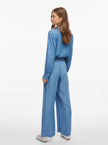 Givani Wide Leg Pants - Light Blue Denim