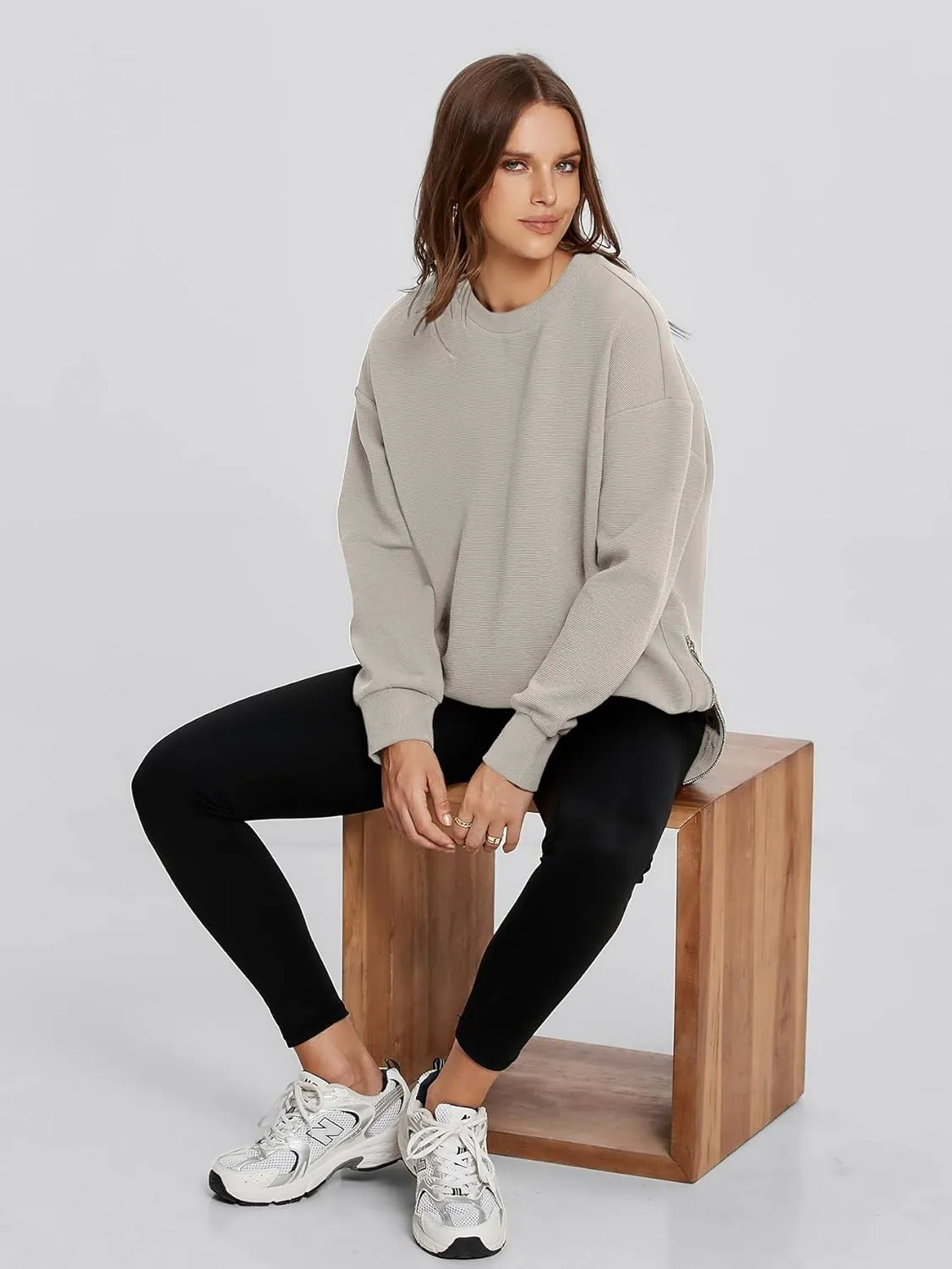 Glamaker Womens Oversized Sweatshirts Crewneck Side Zipper Pollover Long Sleeve Hoodie Sweaters 2024 Fall Clothes