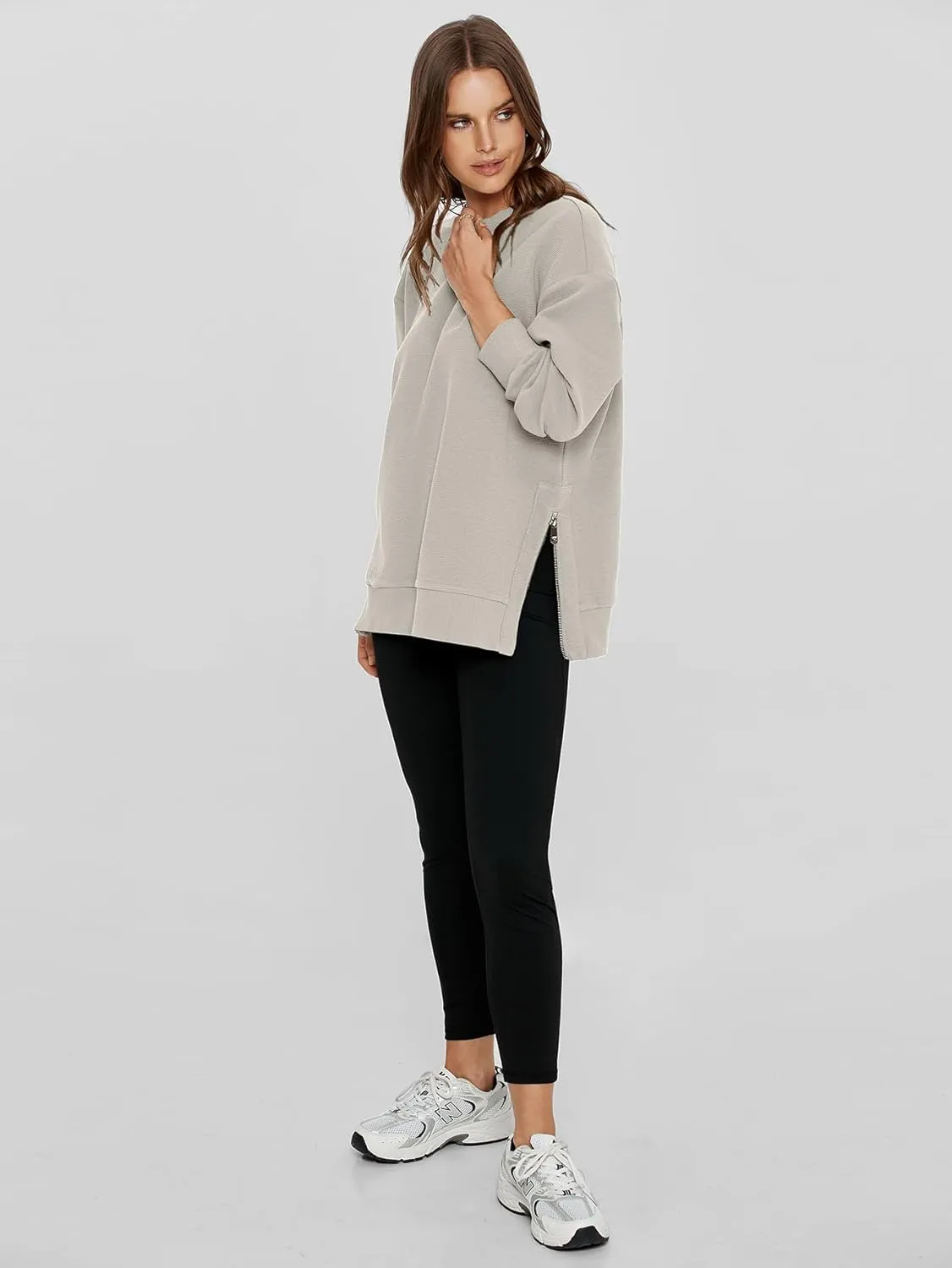 Glamaker Womens Oversized Sweatshirts Crewneck Side Zipper Pollover Long Sleeve Hoodie Sweaters 2024 Fall Clothes