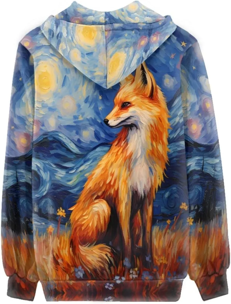 GLUDEAR Women Novelty Graphic Print Zip Up Hoodies Long Sleeve Hooded Sweatshirts Oversized Casual Jackets with Pocket XS-5XL