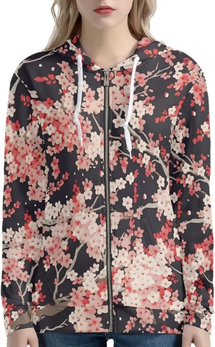 GLUDEAR Women Novelty Graphic Print Zip Up Hoodies Long Sleeve Hooded Sweatshirts Oversized Casual Jackets with Pocket XS-5XL