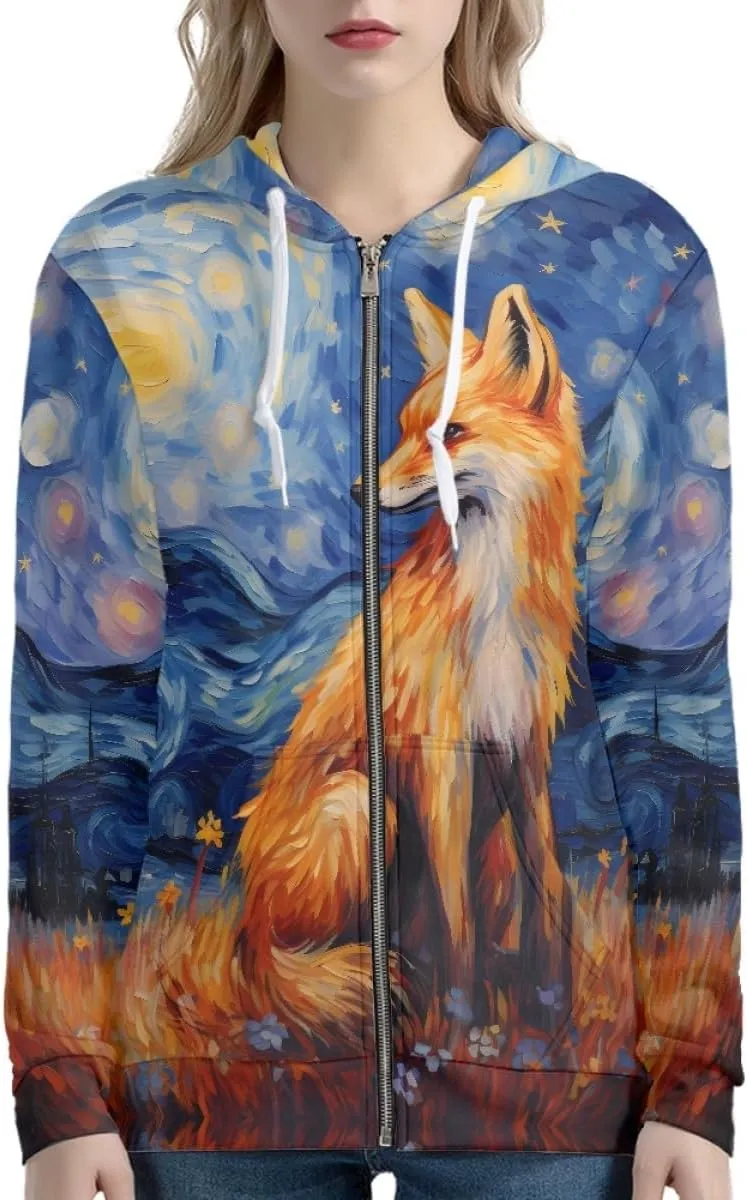 GLUDEAR Women Novelty Graphic Print Zip Up Hoodies Long Sleeve Hooded Sweatshirts Oversized Casual Jackets with Pocket XS-5XL
