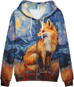 GLUDEAR Women Novelty Graphic Print Zip Up Hoodies Long Sleeve Hooded Sweatshirts Oversized Casual Jackets with Pocket XS-5XL