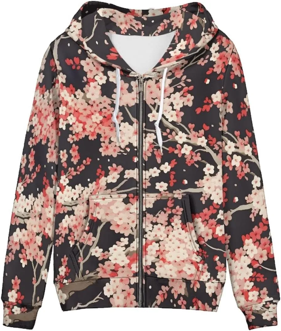 GLUDEAR Women Novelty Graphic Print Zip Up Hoodies Long Sleeve Hooded Sweatshirts Oversized Casual Jackets with Pocket XS-5XL