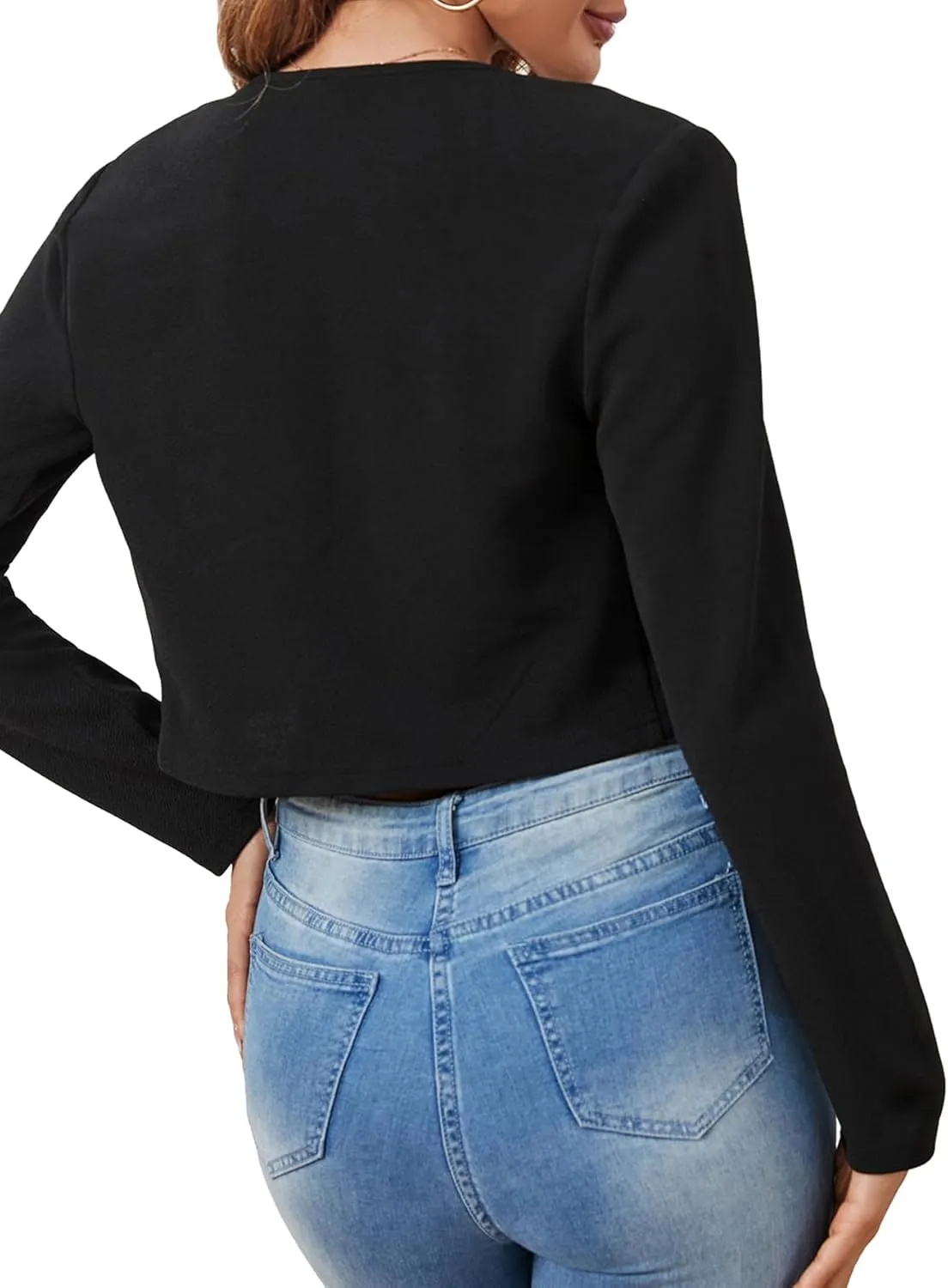 GORGLITTER Women's Open Front Crop Blazer Long Sleeve Jacket Coat