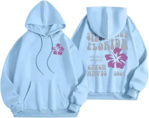 Graphic Hoodies for Women Womens Pink pom Puff Hoodie Y2K Preppy Oversized Sweatshirt for Teen Girls Long Sleeve Drawstring Pullover Hoodies FZ20-Blue Small
