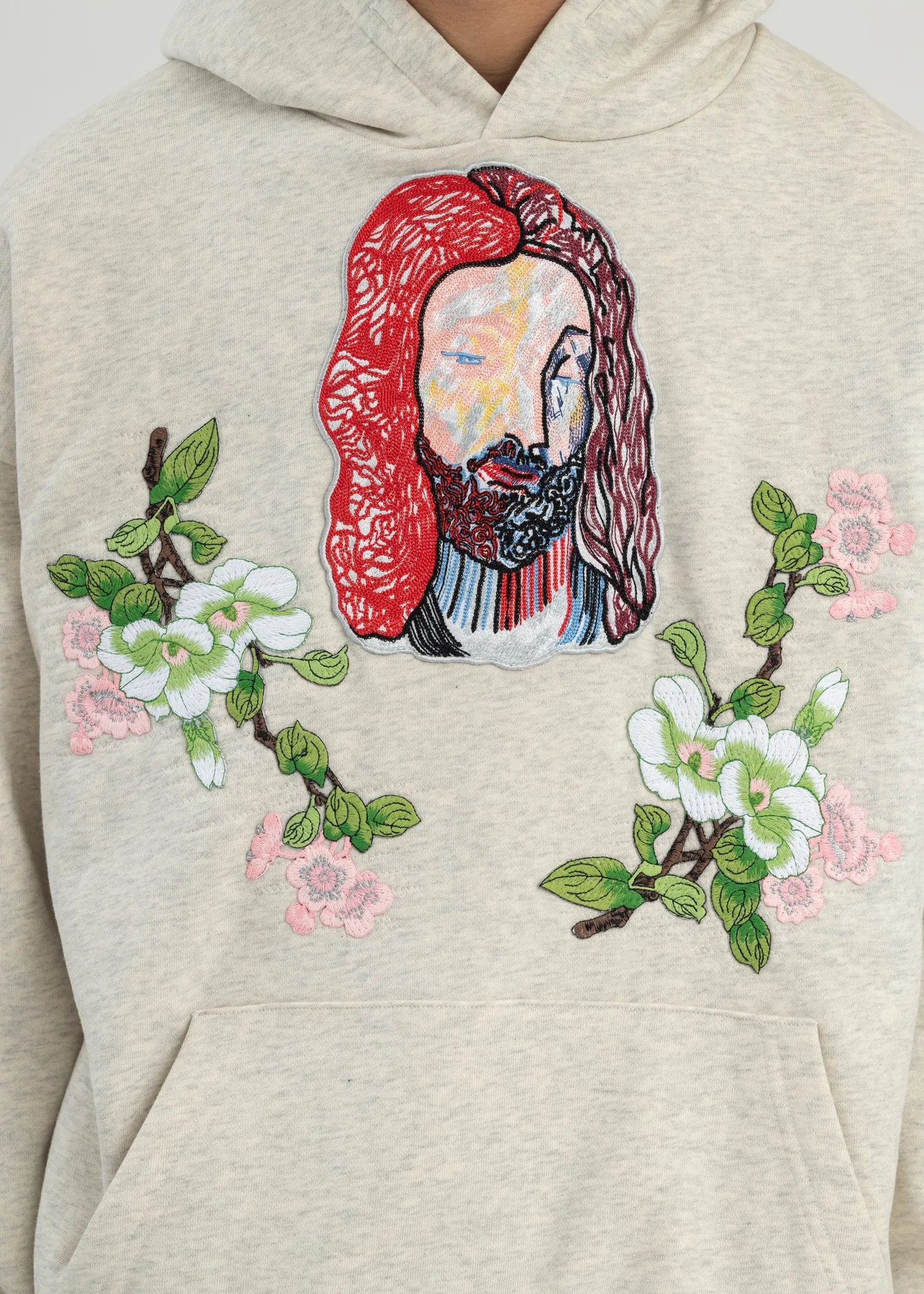 GREY EMBROIDERY PATCHWORK  HOODIES