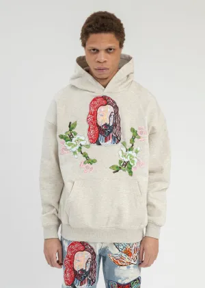 GREY EMBROIDERY PATCHWORK  HOODIES