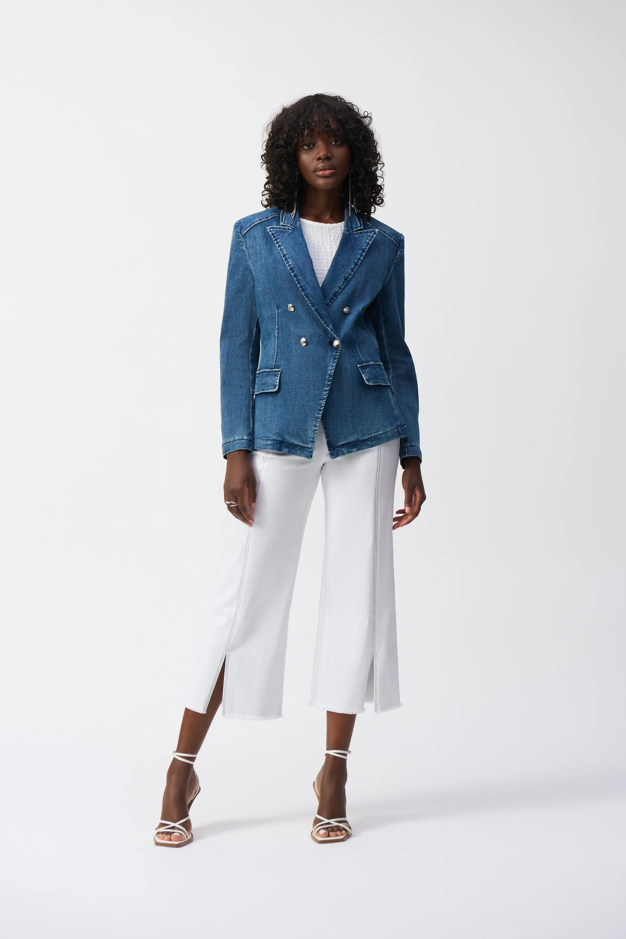 Joseph Ribkoff Stretch Denim Double-Breasted Blazer