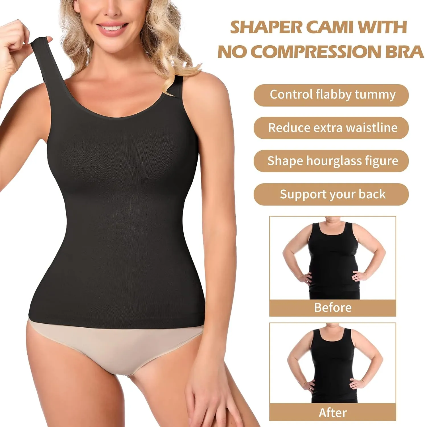 JOYSHAPER Tummy Control Shapewear Tops for Women Shaper Cami Seamless Body Shaper Tank Top Compression Body Slimming camisole