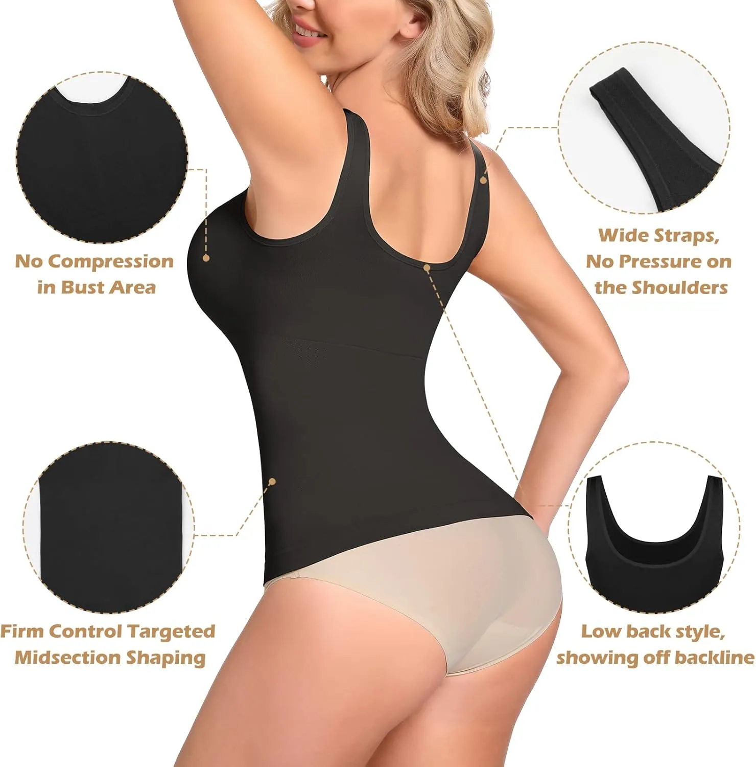 JOYSHAPER Tummy Control Shapewear Tops for Women Shaper Cami Seamless Body Shaper Tank Top Compression Body Slimming camisole