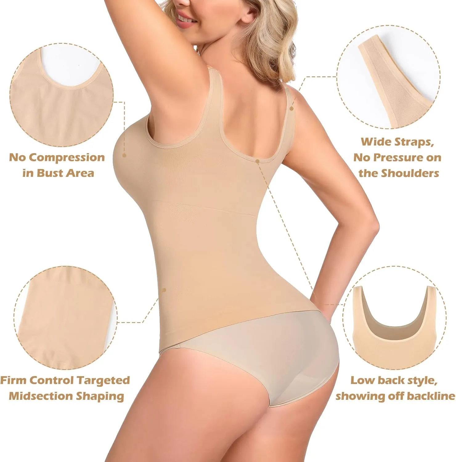 JOYSHAPER Tummy Control Shapewear Tops for Women Shaper Cami Seamless Body Shaper Tank Top Compression Body Slimming camisole