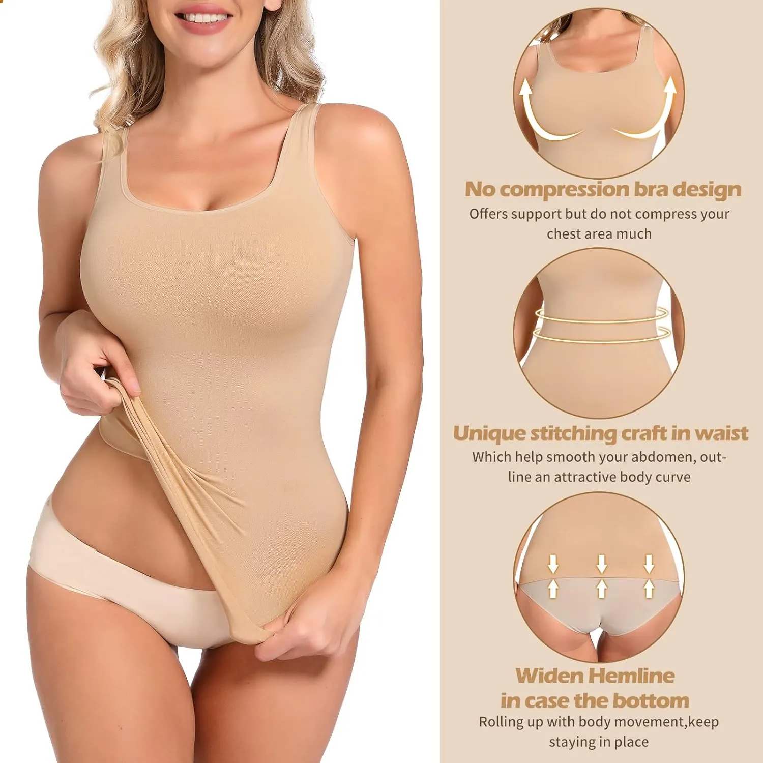 JOYSHAPER Tummy Control Shapewear Tops for Women Shaper Cami Seamless Body Shaper Tank Top Compression Body Slimming camisole