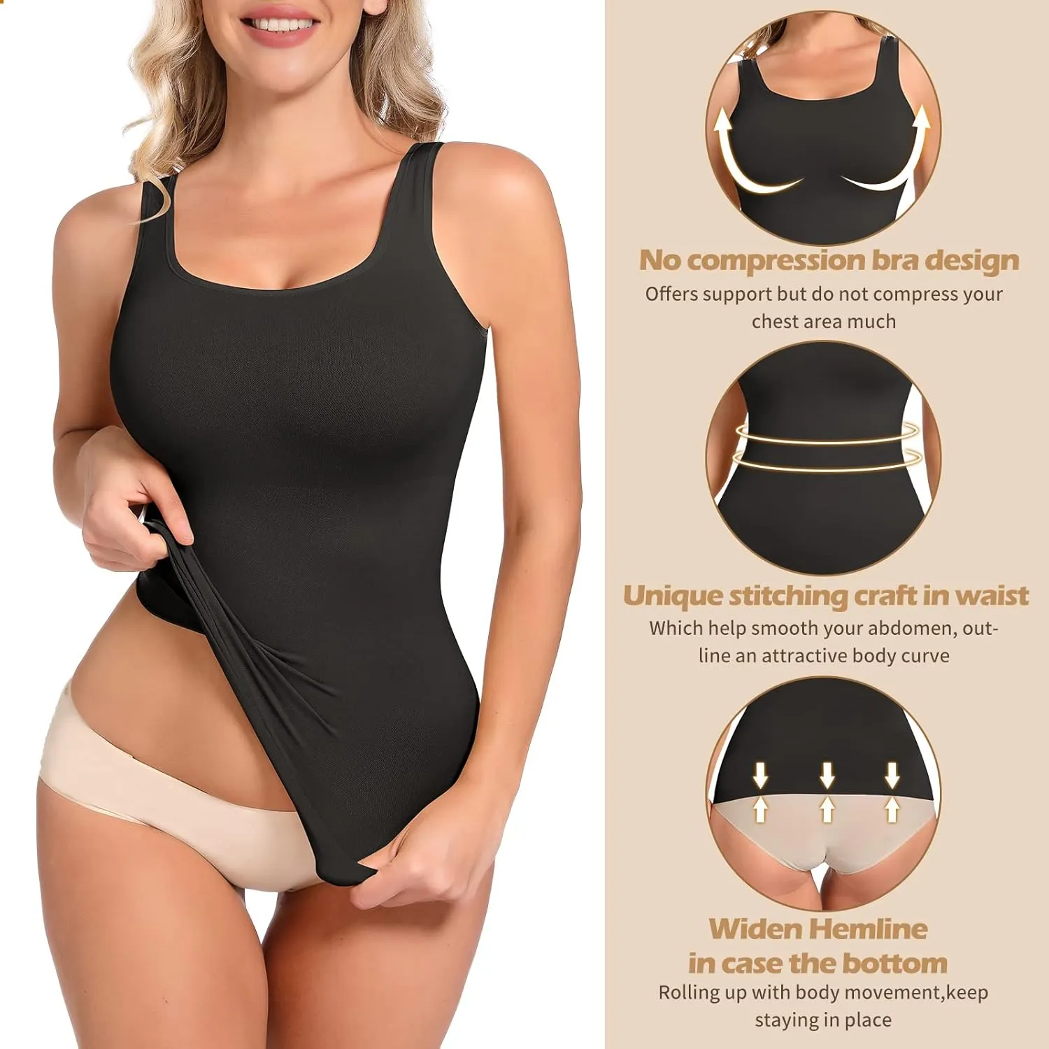 JOYSHAPER Tummy Control Shapewear Tops for Women Shaper Cami Seamless Body Shaper Tank Top Compression Body Slimming camisole