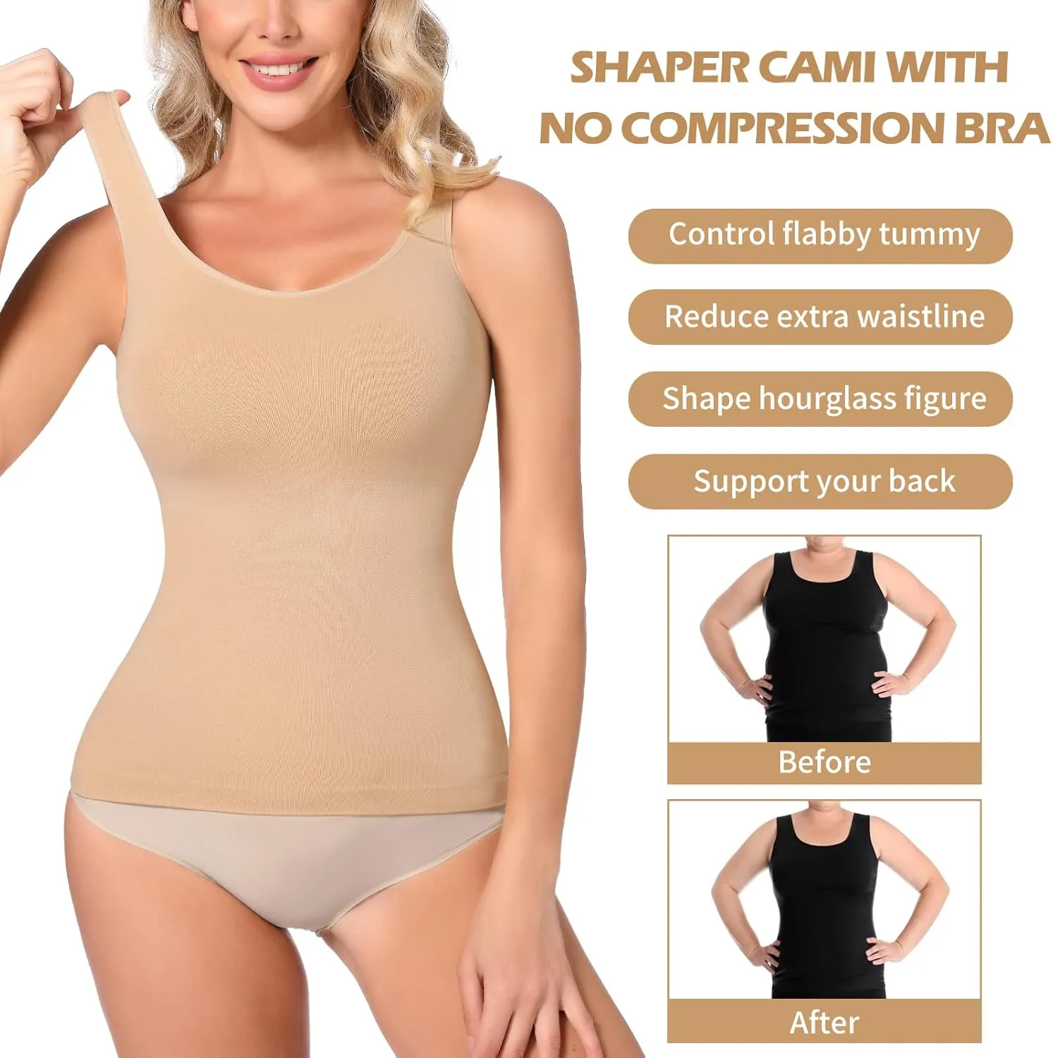 JOYSHAPER Tummy Control Shapewear Tops for Women Shaper Cami Seamless Body Shaper Tank Top Compression Body Slimming camisole