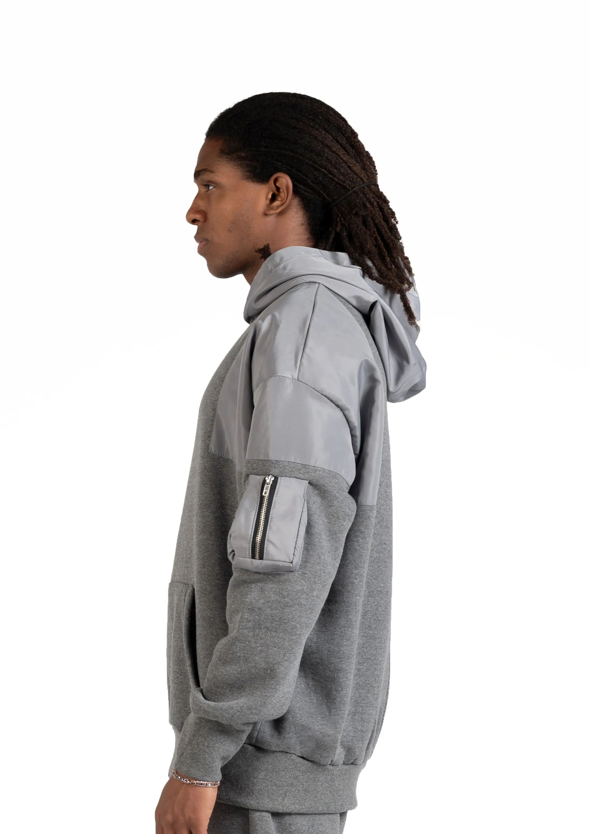 L-Gray Waterproof Hoodie Zipper pocket .