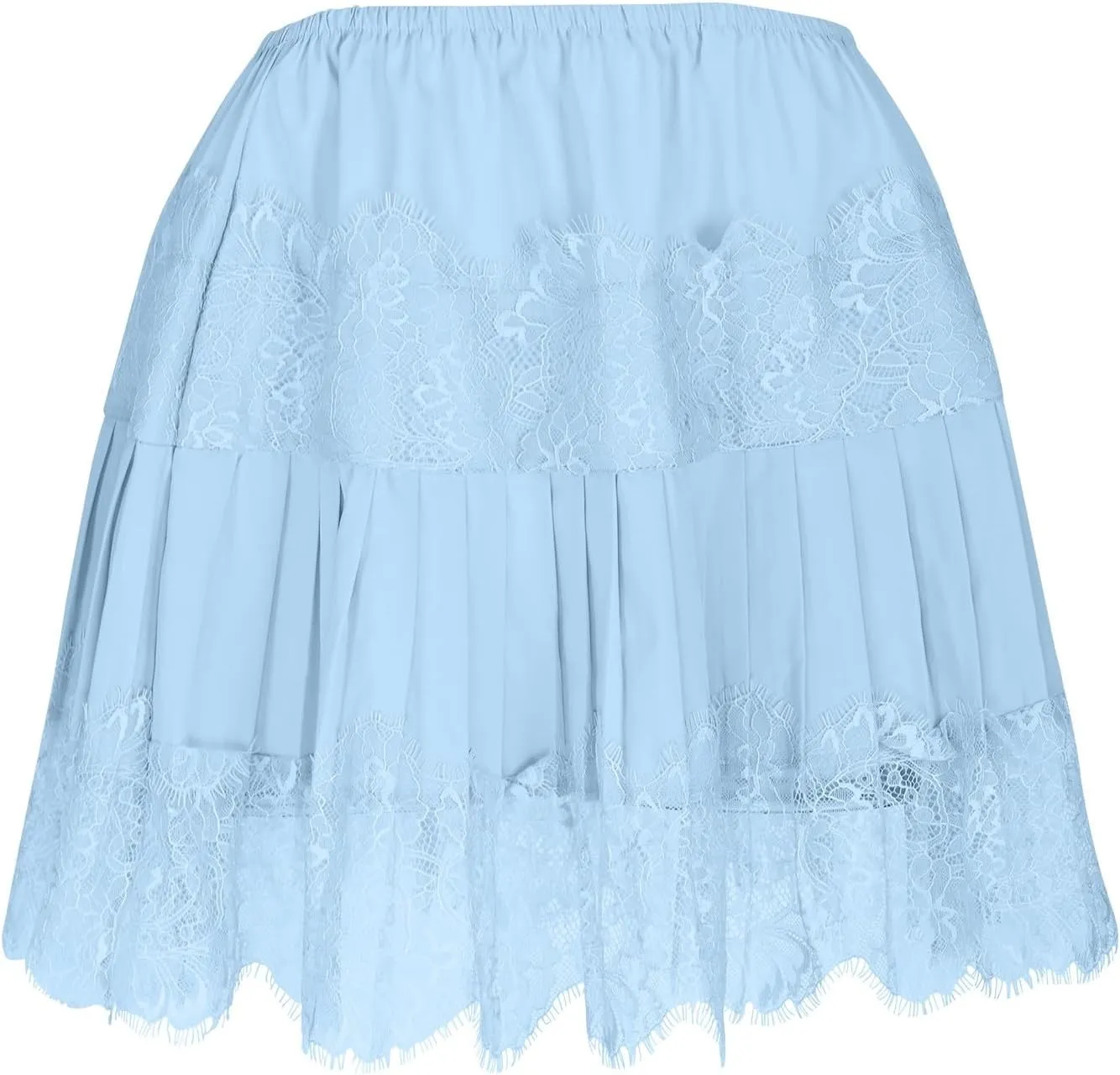 Lace Mini Skirt for Women Summer Lace Trim Flowy Elastic Waist Layered Pleat Skirts Solid Flowy Irregular Hem Skort