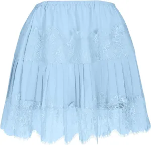 Lace Mini Skirt for Women Summer Lace Trim Flowy Elastic Waist Layered Pleat Skirts Solid Flowy Irregular Hem Skort