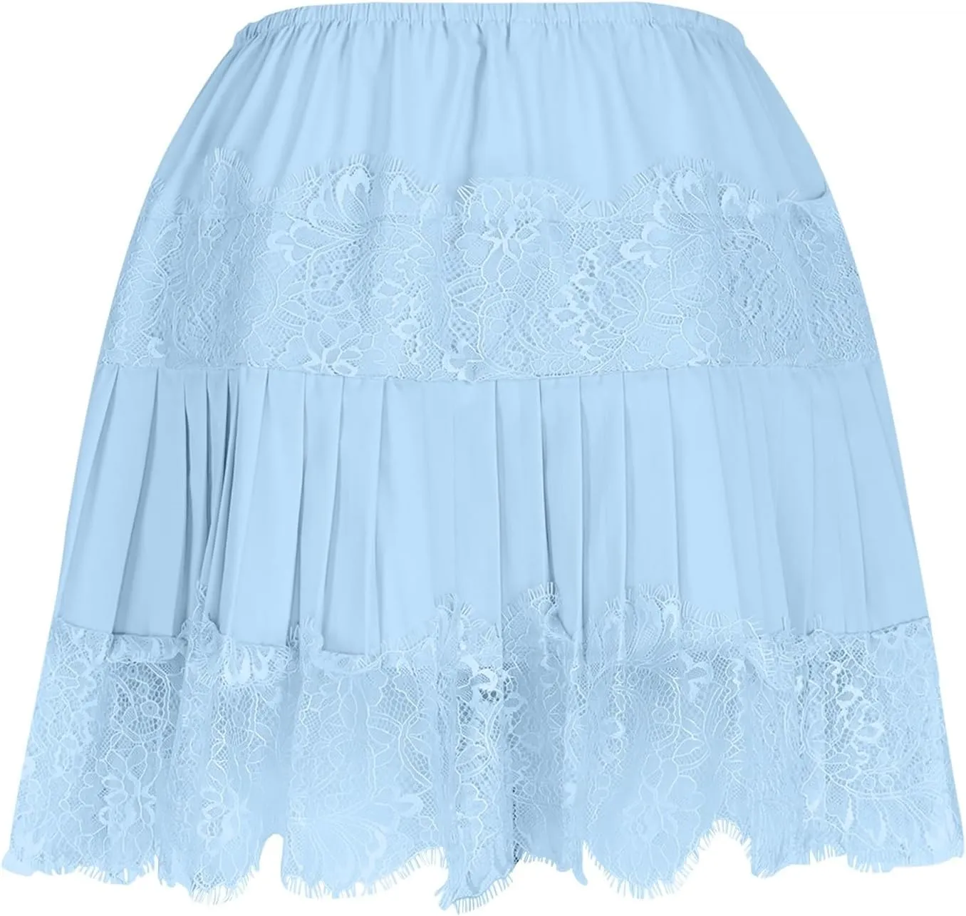 Lace Mini Skirt for Women Summer Lace Trim Flowy Elastic Waist Layered Pleat Skirts Solid Flowy Irregular Hem Skort