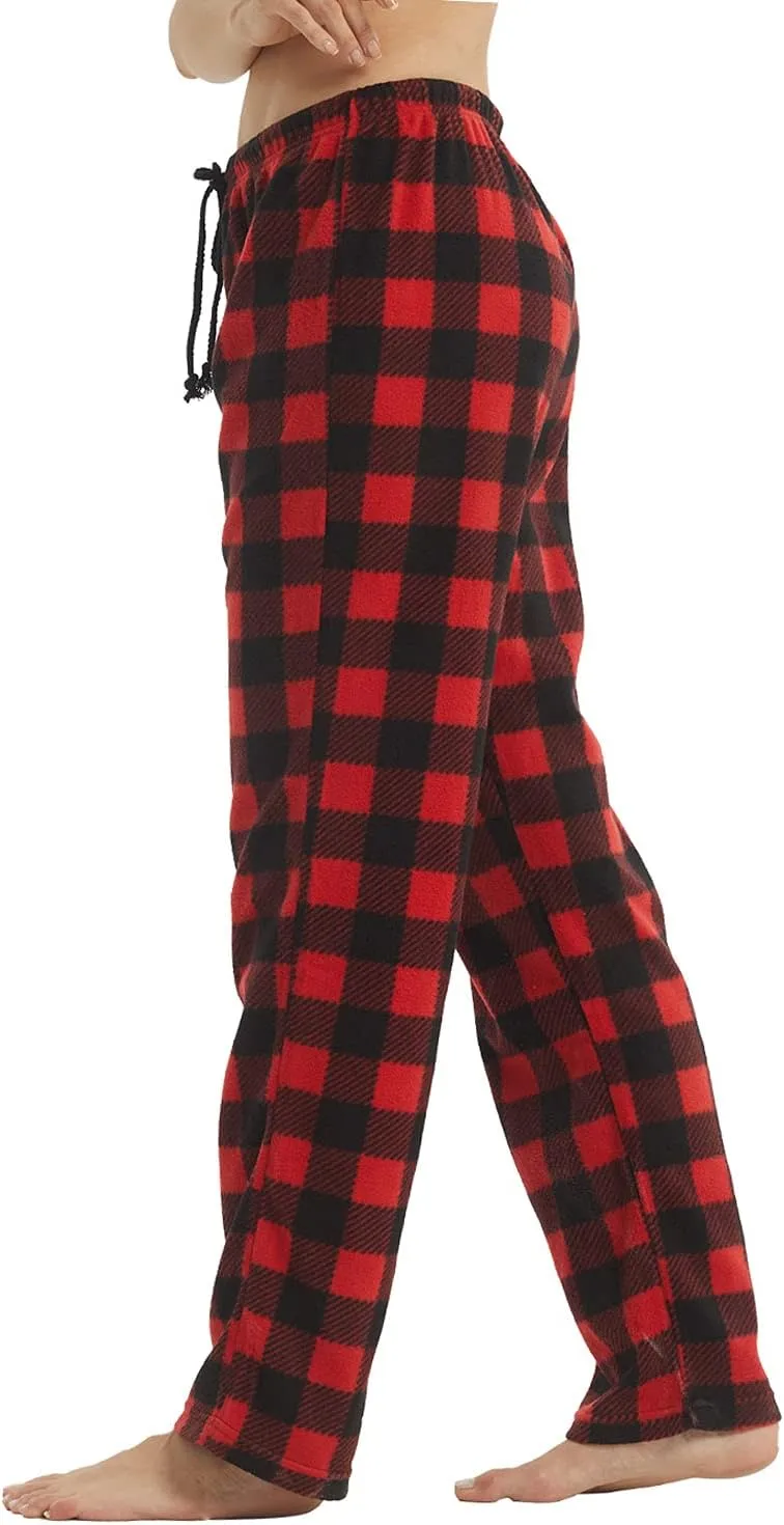 LANBAOSI Christmas Pajama Pants for Women Fuzzy Pack Long Fleece Buffalo Plaid Pj Bottoms Soft Drawstring Lounge Sleepwear