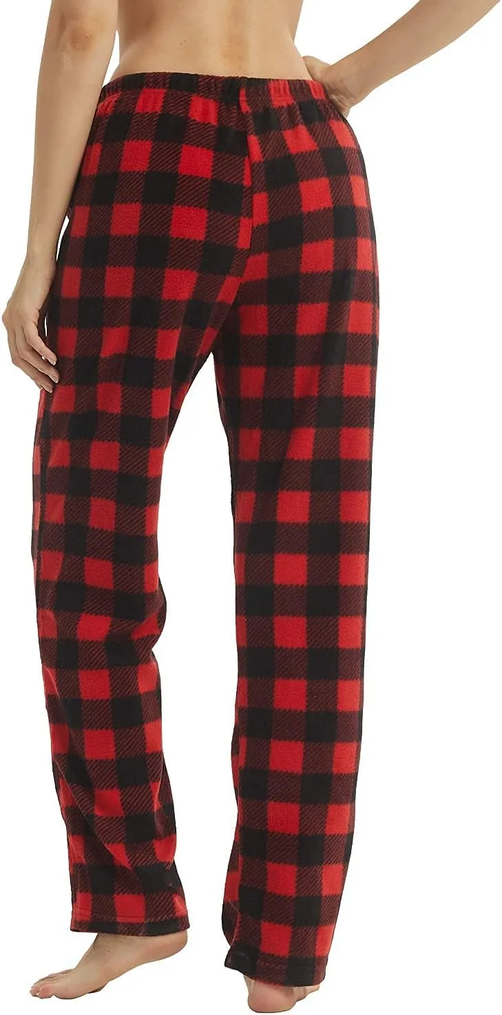 LANBAOSI Christmas Pajama Pants for Women Fuzzy Pack Long Fleece Buffalo Plaid Pj Bottoms Soft Drawstring Lounge Sleepwear