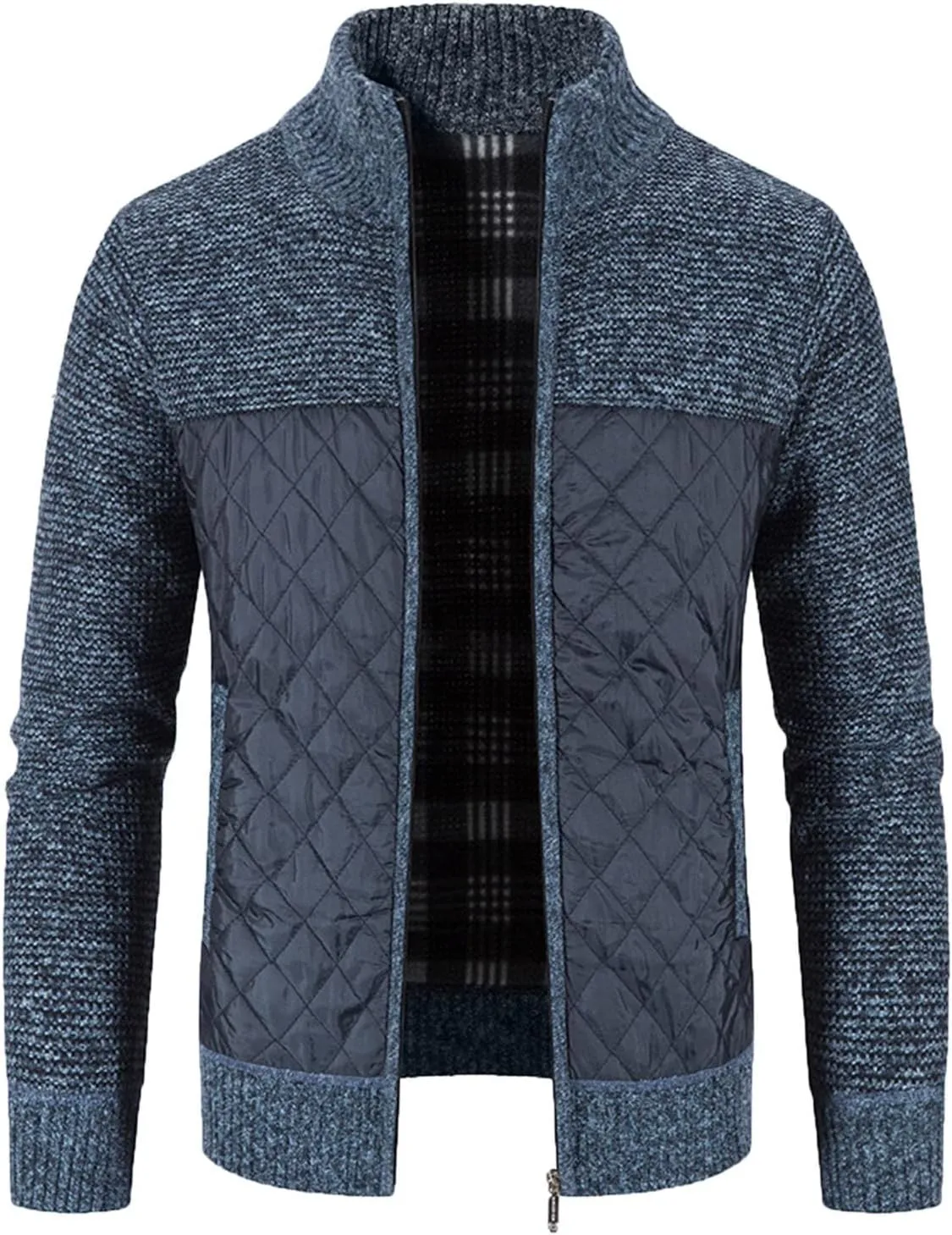 LCMTWX Men's Thick Thermal Winter Jacket Stand Collar Knitted Splice Sweater Coat Casual Cardigan Stylish Mens Puffer