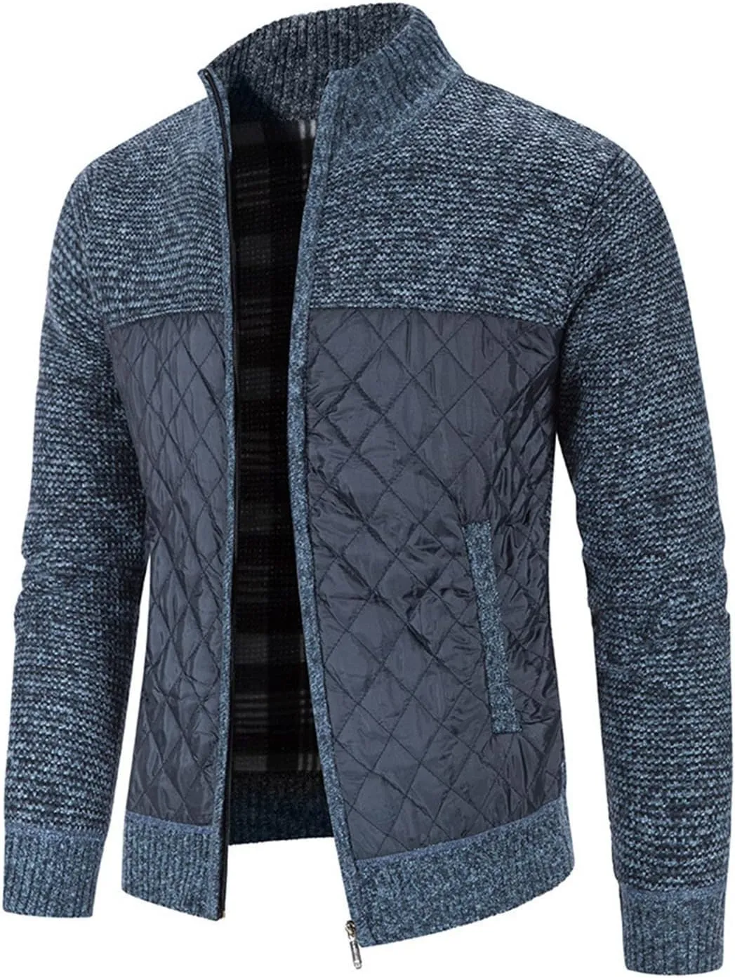 LCMTWX Men's Thick Thermal Winter Jacket Stand Collar Knitted Splice Sweater Coat Casual Cardigan Stylish Mens Puffer
