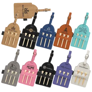 Leatherette Golf Bag Tag with 3 Tees (Various Colors)