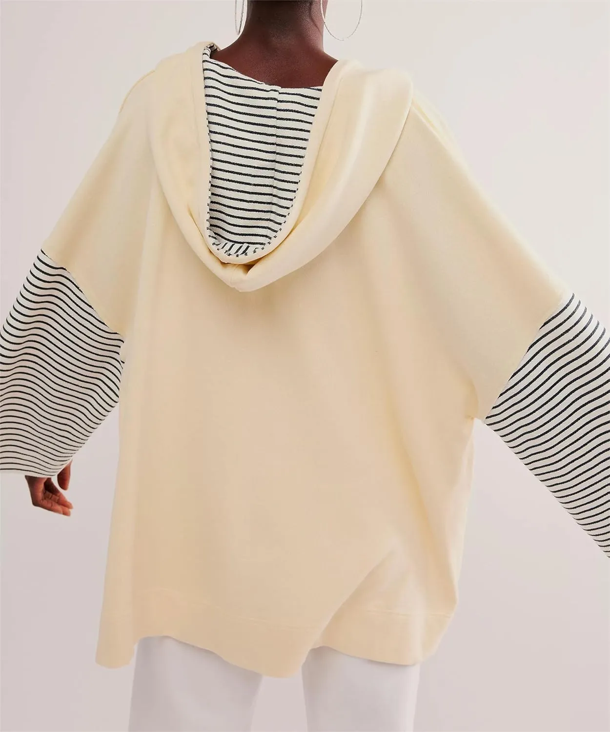 LifeShe Womens Striped Oversized Sweatshirts Long Sleeve V Neck Pullover Hoodies