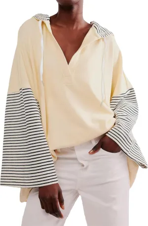 LifeShe Womens Striped Oversized Sweatshirts Long Sleeve V Neck Pullover Hoodies