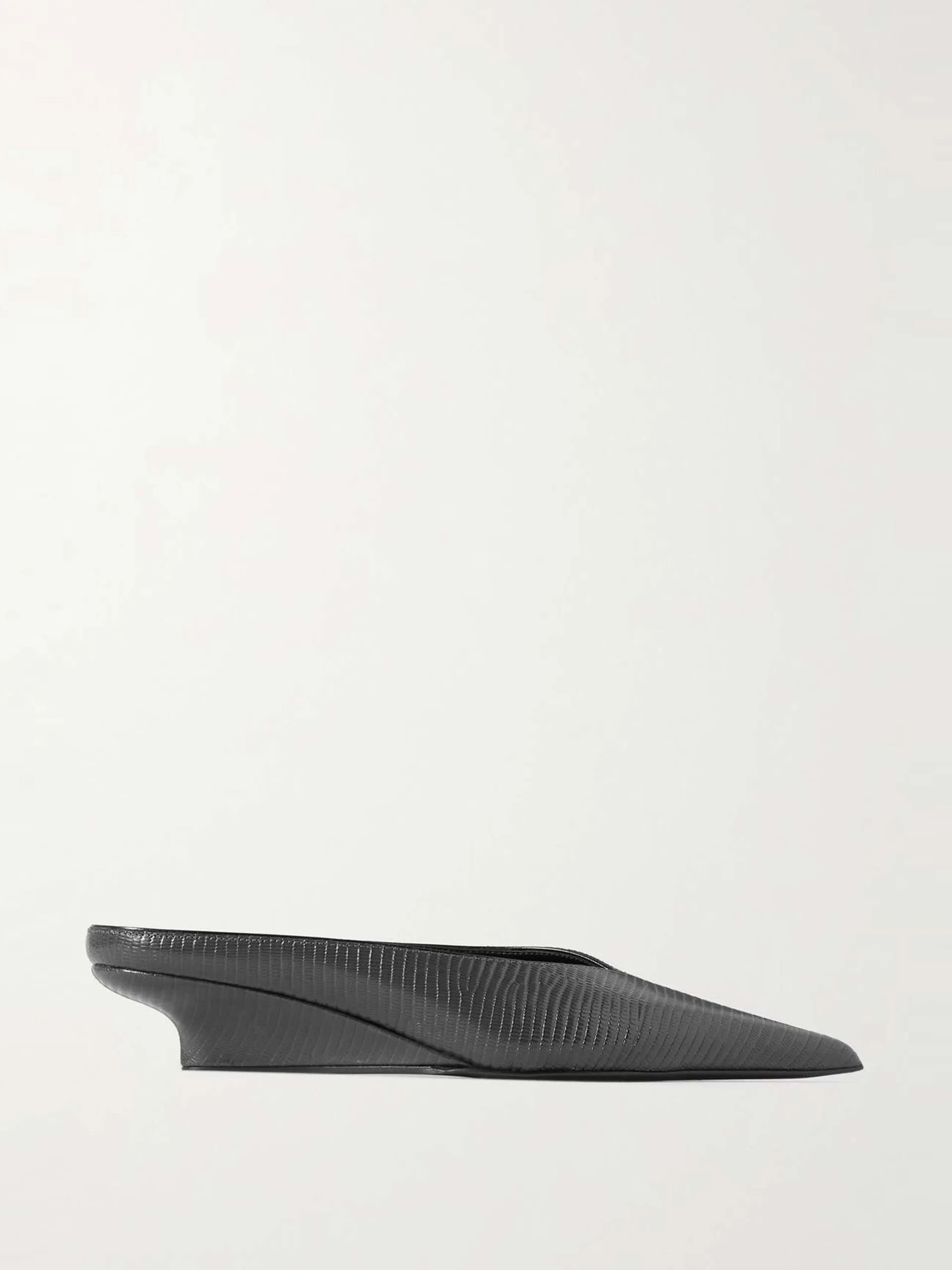 Lizard-effect leather wedge mules