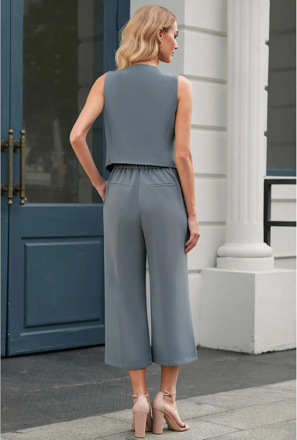 LookbookStore Pant Suits for Women Dressy Two Piece Business Casual Outfits Sleeveless Blazer Summer Vest and Pants Sets