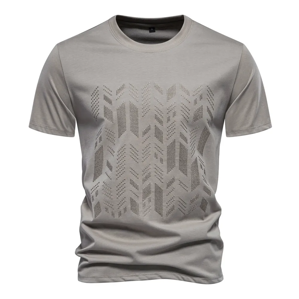 Loookus - Men's Embroidered Slim-fit Short-Sleeved Casual High-quality trendy T-shirt