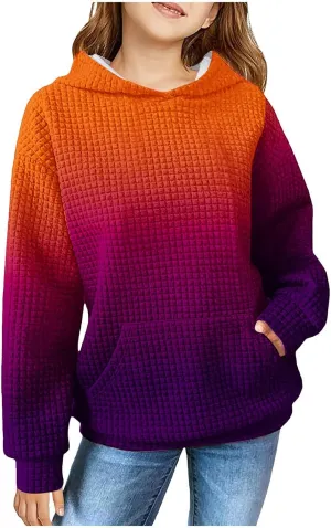LRMQS Cute Hoodies for Teen Girls Trendy Preppy Waffle Hooded Sweatshirts Oversized Long Sleeve Sweater Tween Girl Clothes