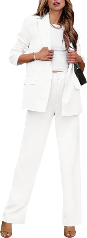 luvamia 2 Piece Outfits for Women Dressy Blazer Jackets High Waisted Straight Leg Pants Suits Set Business Casual Office