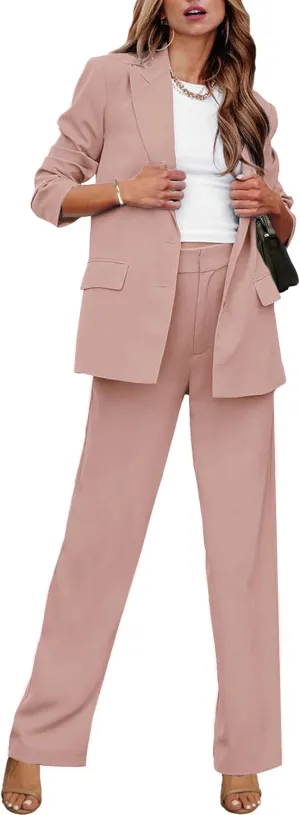 luvamia 2 Piece Outfits for Women Dressy Blazer Jackets High Waisted Straight Leg Pants Suits Set Business Casual Office