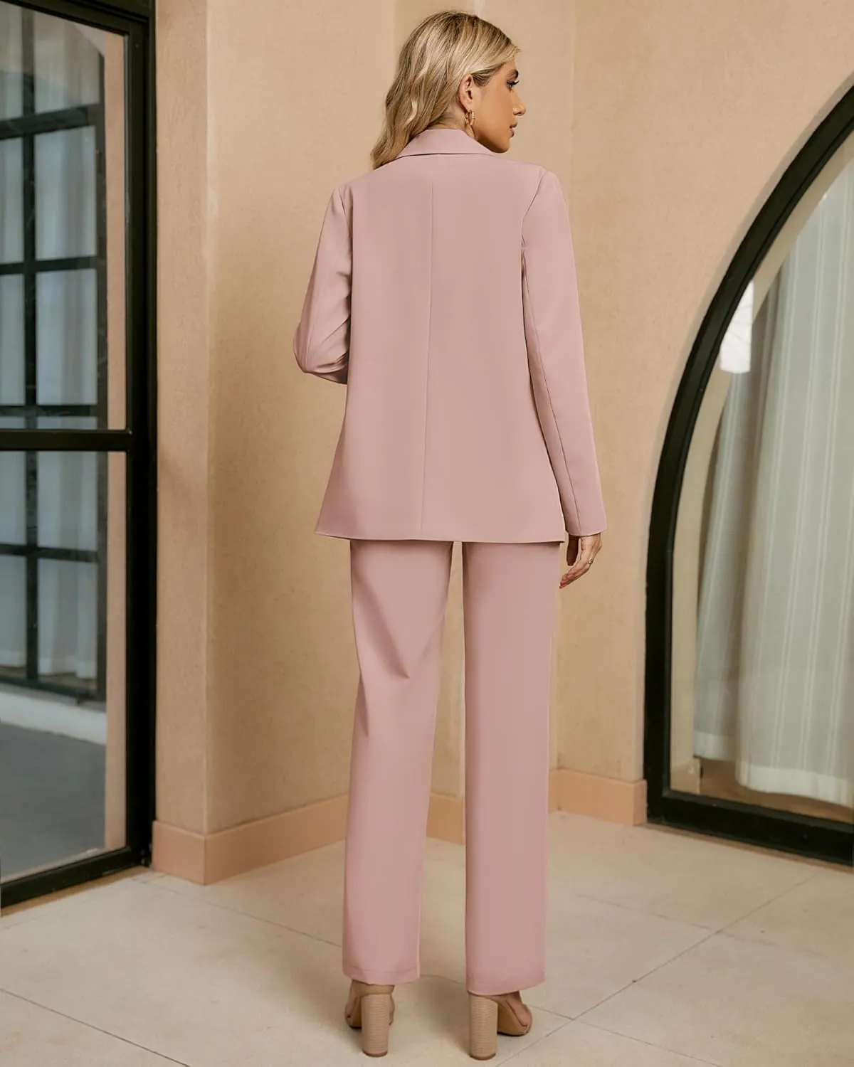 luvamia 2 Piece Outfits for Women Dressy Blazer Jackets High Waisted Straight Leg Pants Suits Set Business Casual Office