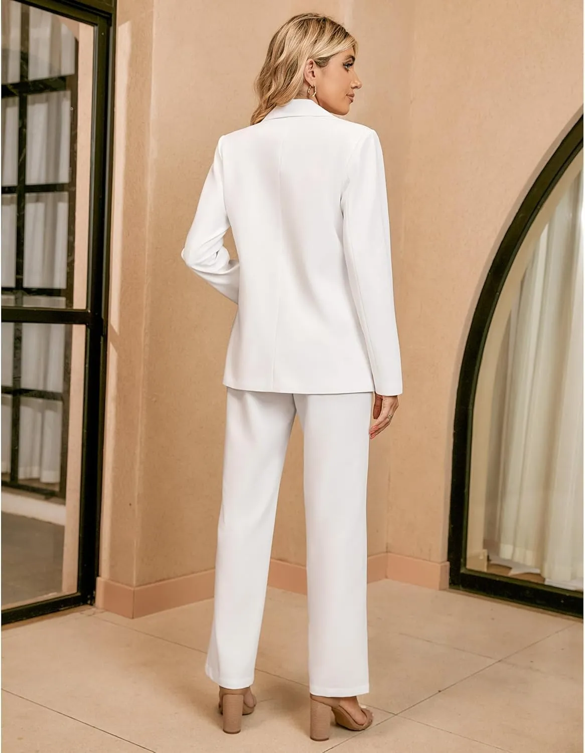 luvamia 2 Piece Outfits for Women Dressy Blazer Jackets High Waisted Straight Leg Pants Suits Set Business Casual Office
