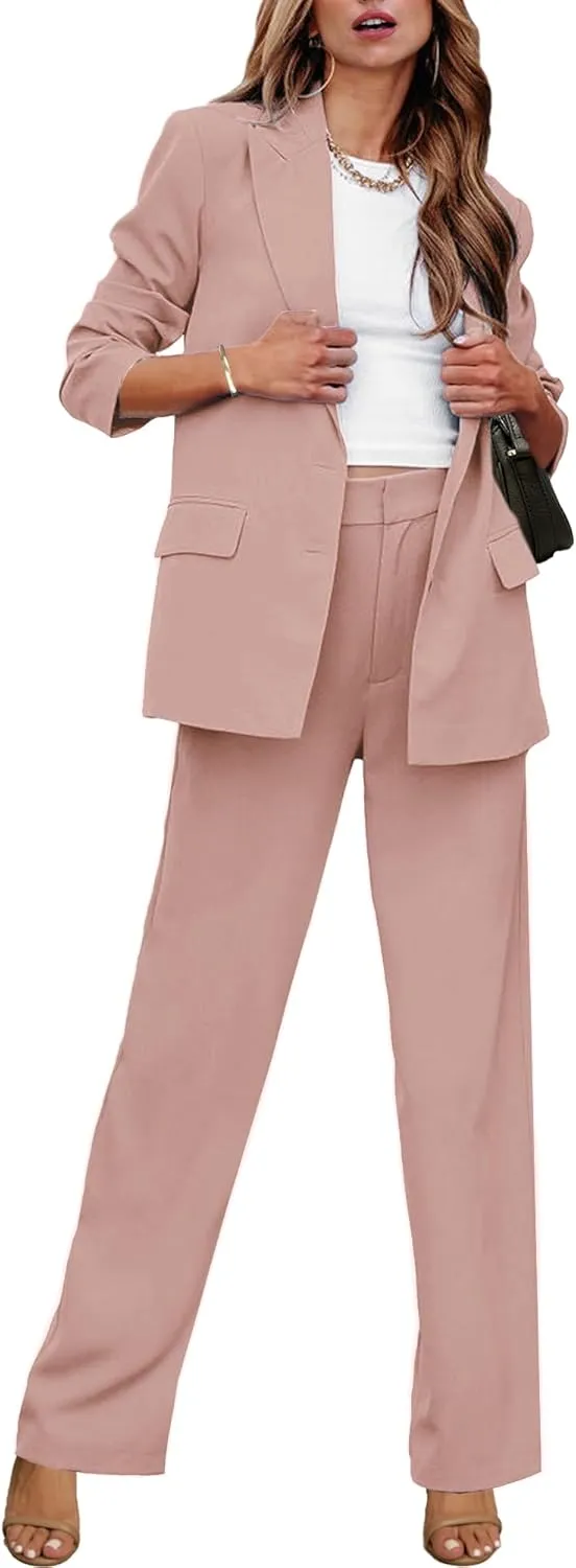 luvamia 2 Piece Outfits for Women Dressy Blazer Jackets High Waisted Straight Leg Pants Suits Set Business Casual Office