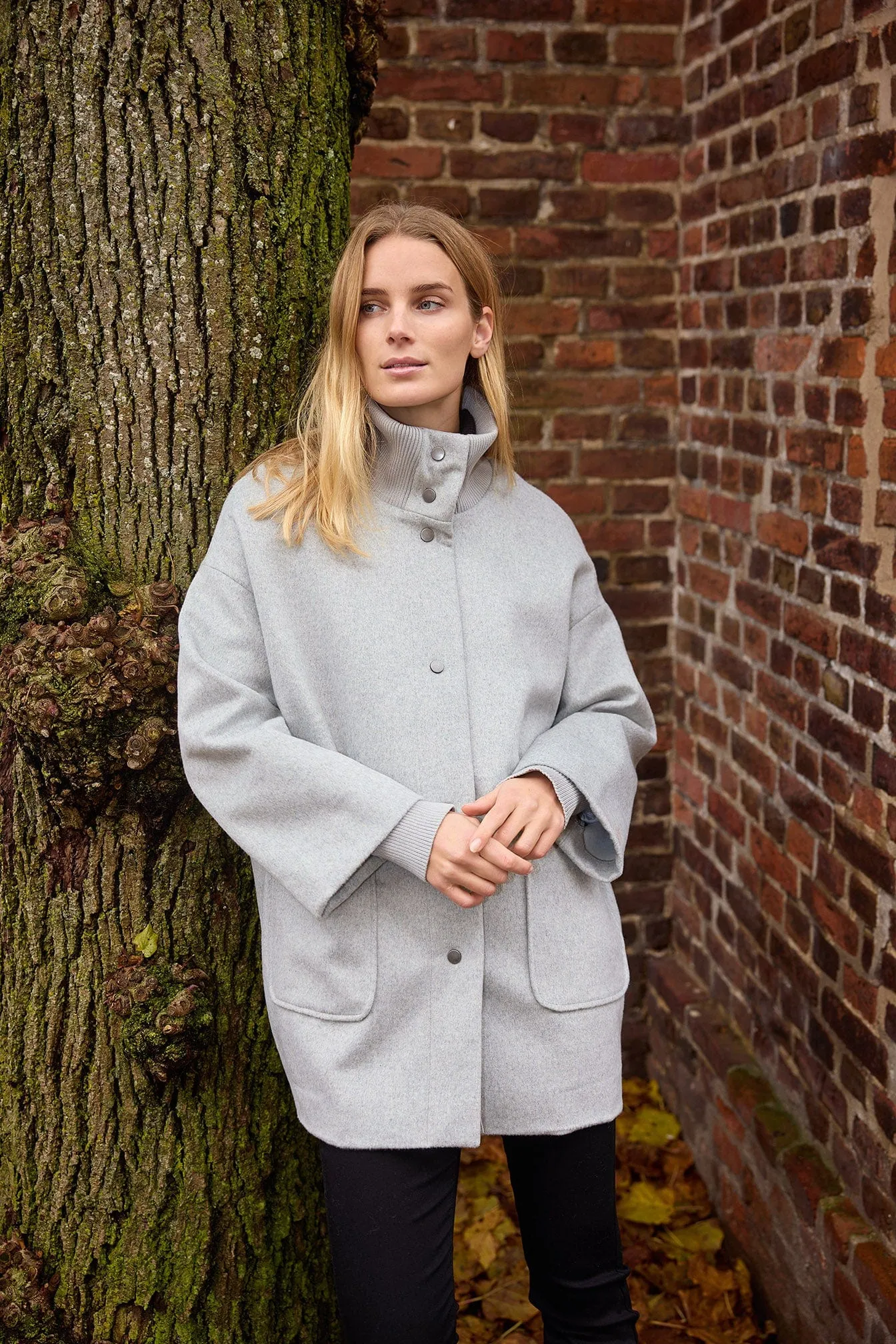 Madelon Longline Wool Blend Jacket - Light Grey Melange