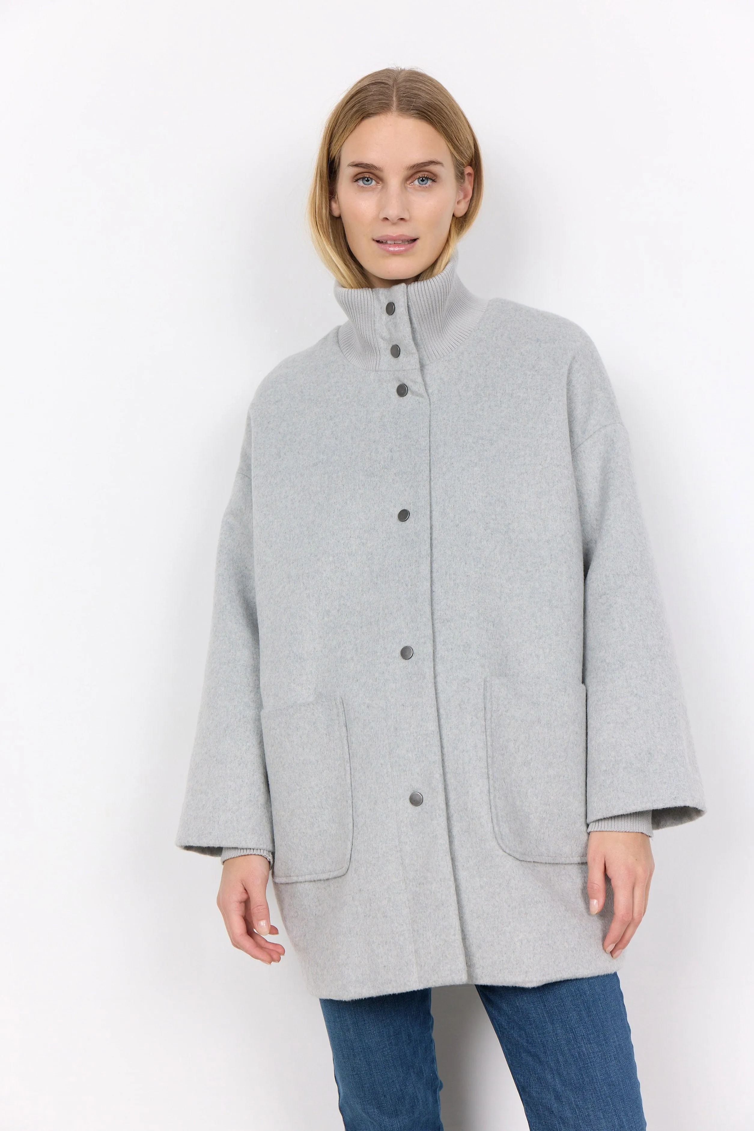 Madelon Longline Wool Blend Jacket - Light Grey Melange
