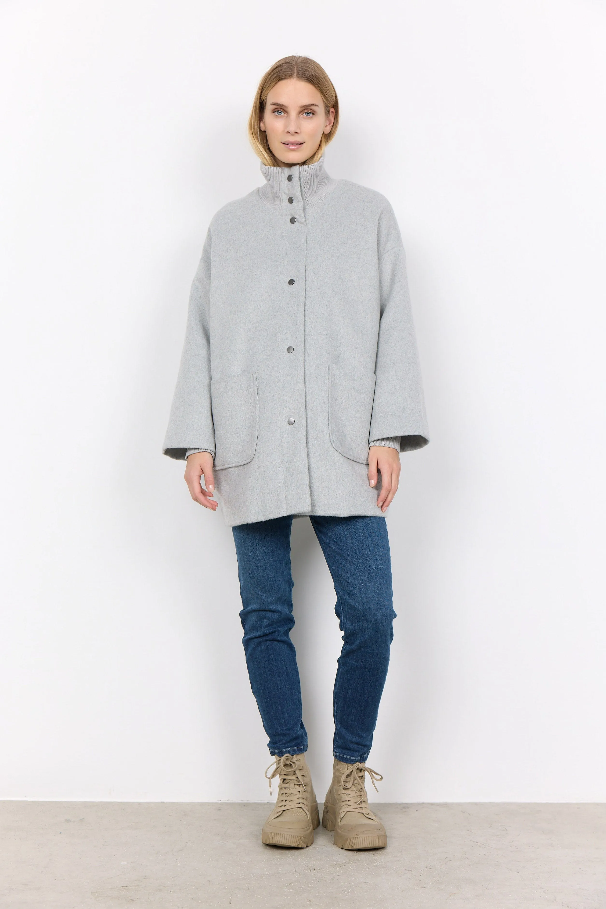 Madelon Longline Wool Blend Jacket - Light Grey Melange