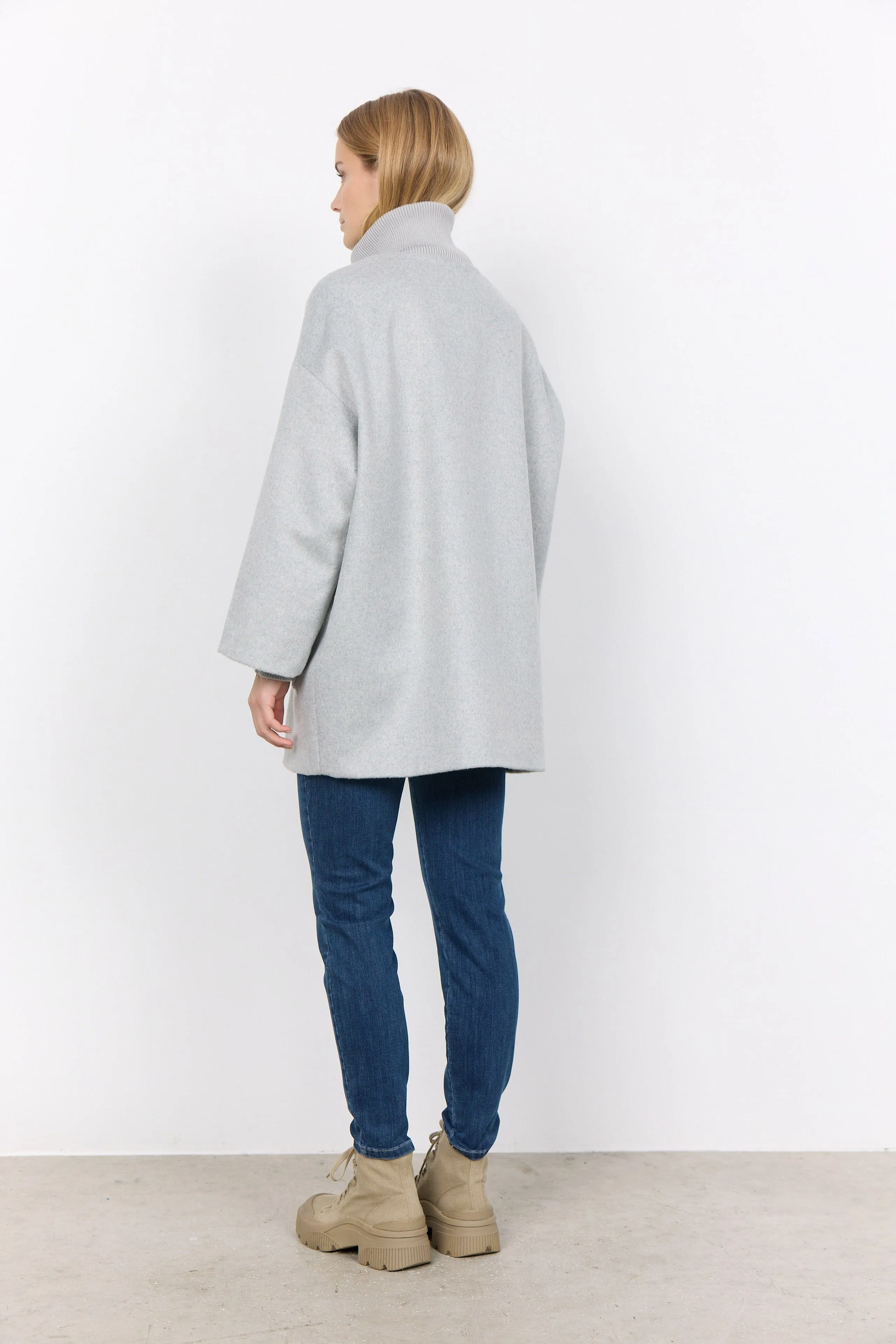 Madelon Longline Wool Blend Jacket - Light Grey Melange