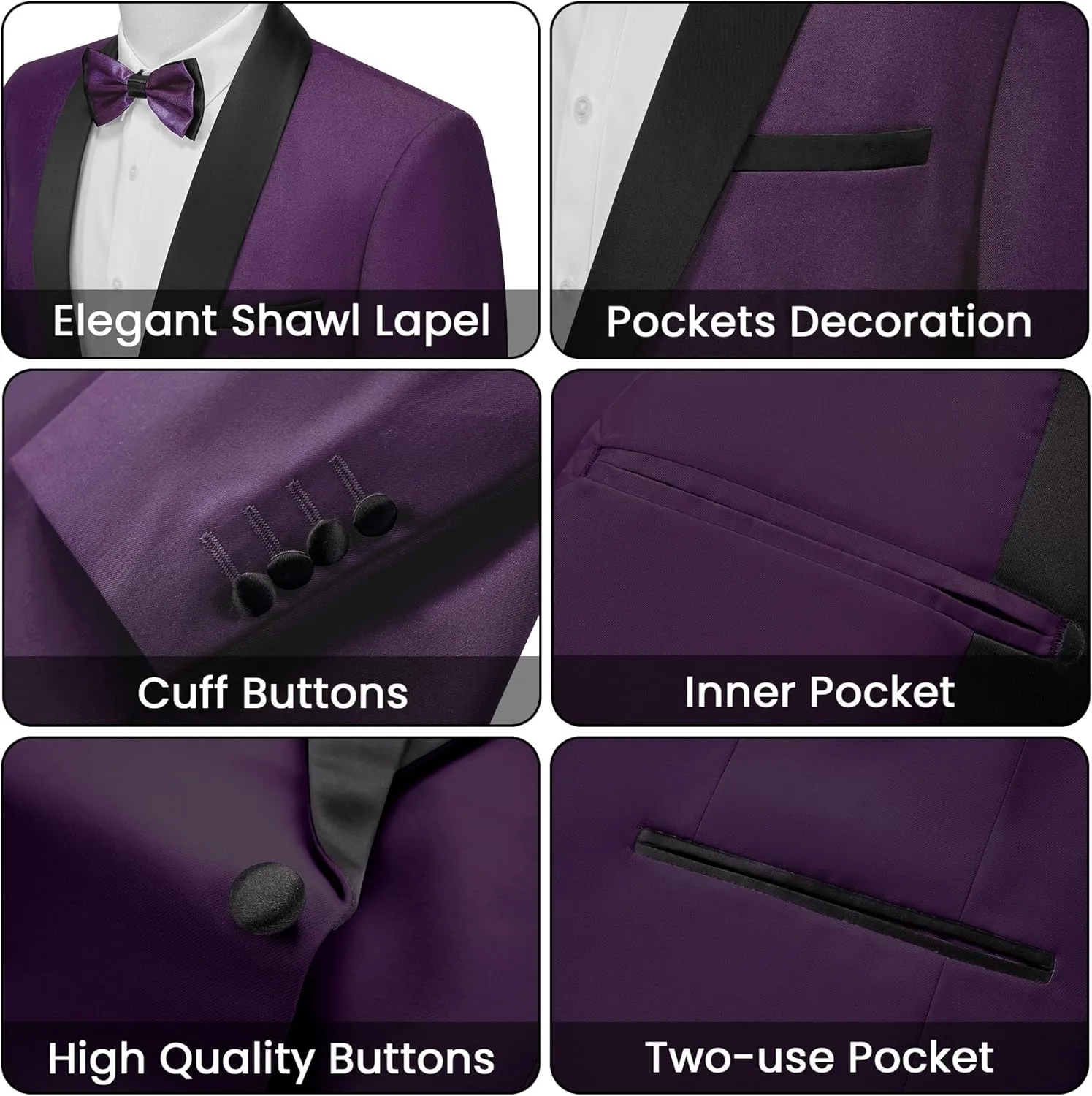 MAGE MALE Mens Tuxedo Jacket Shawl Lapel Suit Jacket Slim Fit Blazer Jacket for Dinner,Prom,Wedding