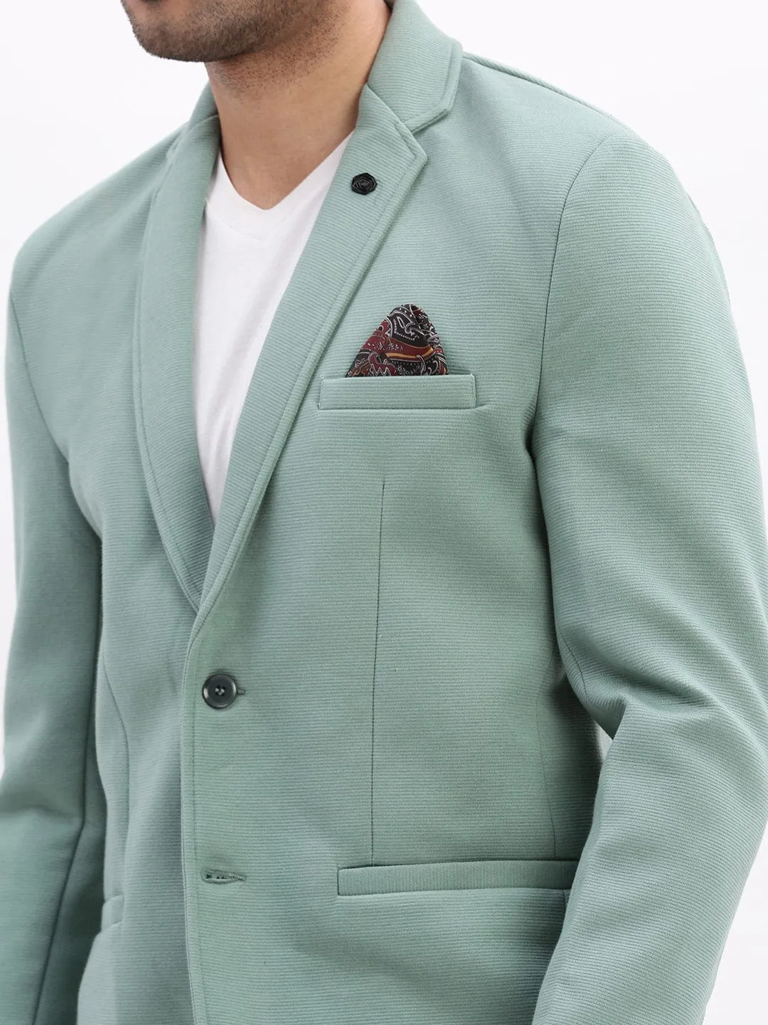 Men Sea Green Slim-Fit Single-Breasted Notched Lapel Collar Casual Blazer